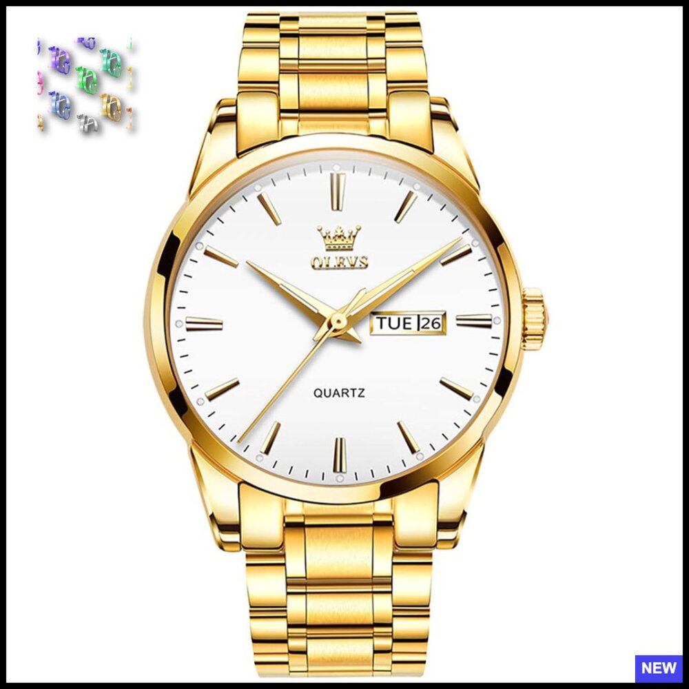 Luxury Stainless Steel Watch Gold Silver Two Tone Analog Quartz Dress Timepiece